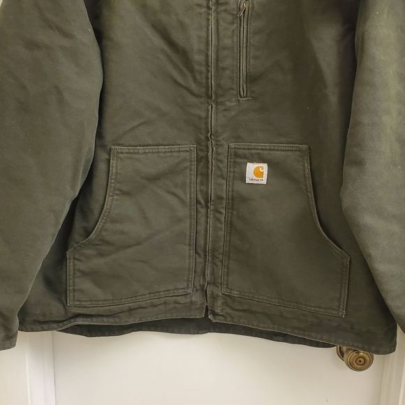 😍New with tags Rare vintage green carhartt fleece lined canvas jacket size XL - Picture 4 of 7